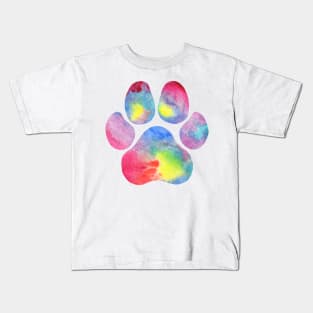 Pink Rainbow Watercolor Paw Print Kids T-Shirt